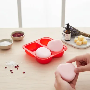 4 in 1 Silicone Soap Making Mold – Red Heart Round Square Oval Resin & Chocolate Mould Tray thumbnail 2