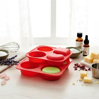 4 in 1 Silicone Soap Making Mold – Red Heart Round Square Oval Resin & Chocolate Mould Tray thumbnail 4