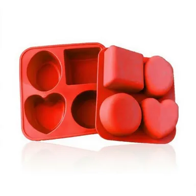 Food Grade Red Silicone Soap & Resin Mold – 4 Cavity Heart and Round Shape Baking & Craft Mouldal & Square Soap Making Mould, BPA Free DIY Resin & Chocolate Mold thumbnail 2