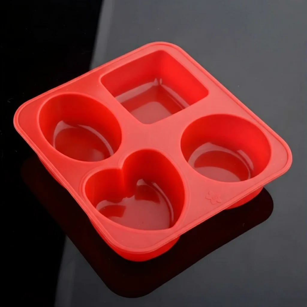 Food Grade Red Silicone Soap & Resin Mold – 4 Cavity Heart and Round Shape Baking & Craft Mouldal & Square Soap Making Mould, BPA Free DIY Resin & Chocolate Mold image 4