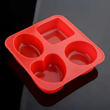 Food Grade Red Silicone Soap & Resin Mold – 4 Cavity Heart and Round Shape Baking & Craft Mouldal & Square Soap Making Mould, BPA Free DIY Resin & Chocolate Mold thumbnail 3