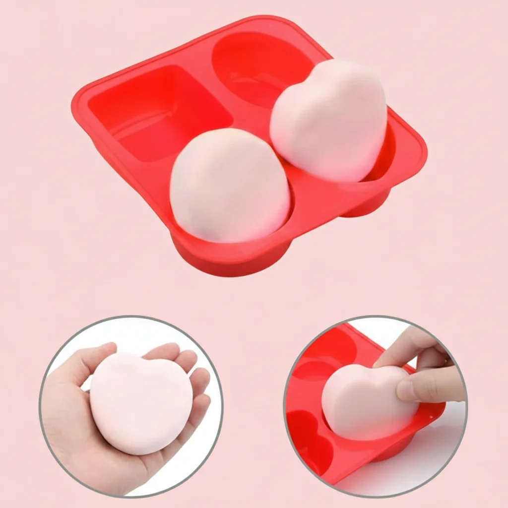 Red Silicone Heart Shape Soap Mold Tray – 4 Slot Soap Making, Resin Casting & Chocolate Mold image 3