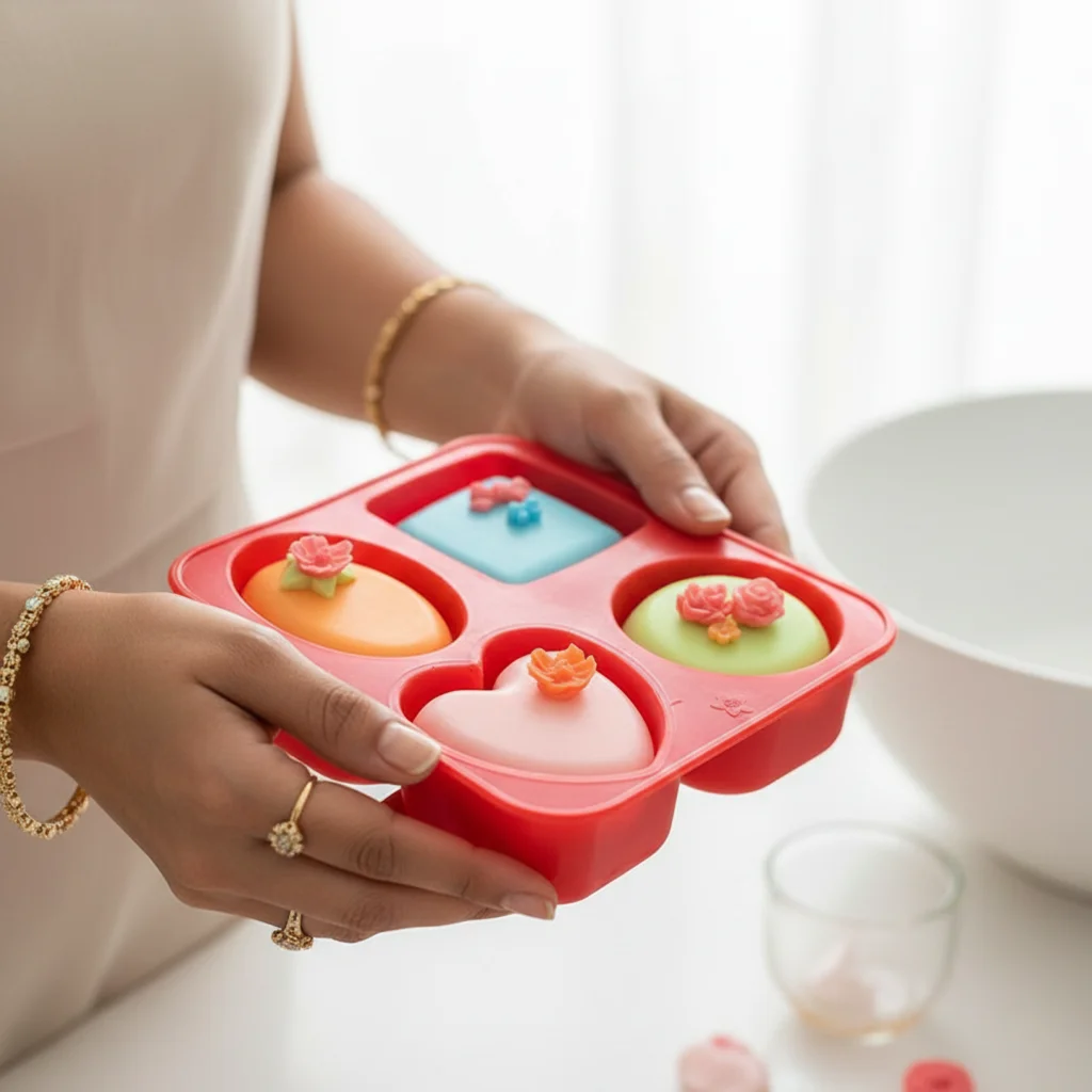 Red Silicone Heart Shape Soap Mold Tray – 4 Slot Soap Making, Resin Casting & Chocolate Mold image 1