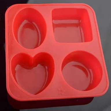 Multipurpose Red Silicone Soap Mold – 4 Cavity Square, Oval, Round & Heart DIY Soap Making Mould thumbnail 2