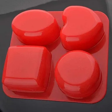 Red Silicone Soap Mold 4 Cavity – Heart, Round, Oval & Square Soap Making Mould, BPA Free DIY Resin & Chocolate Mold thumbnail 2