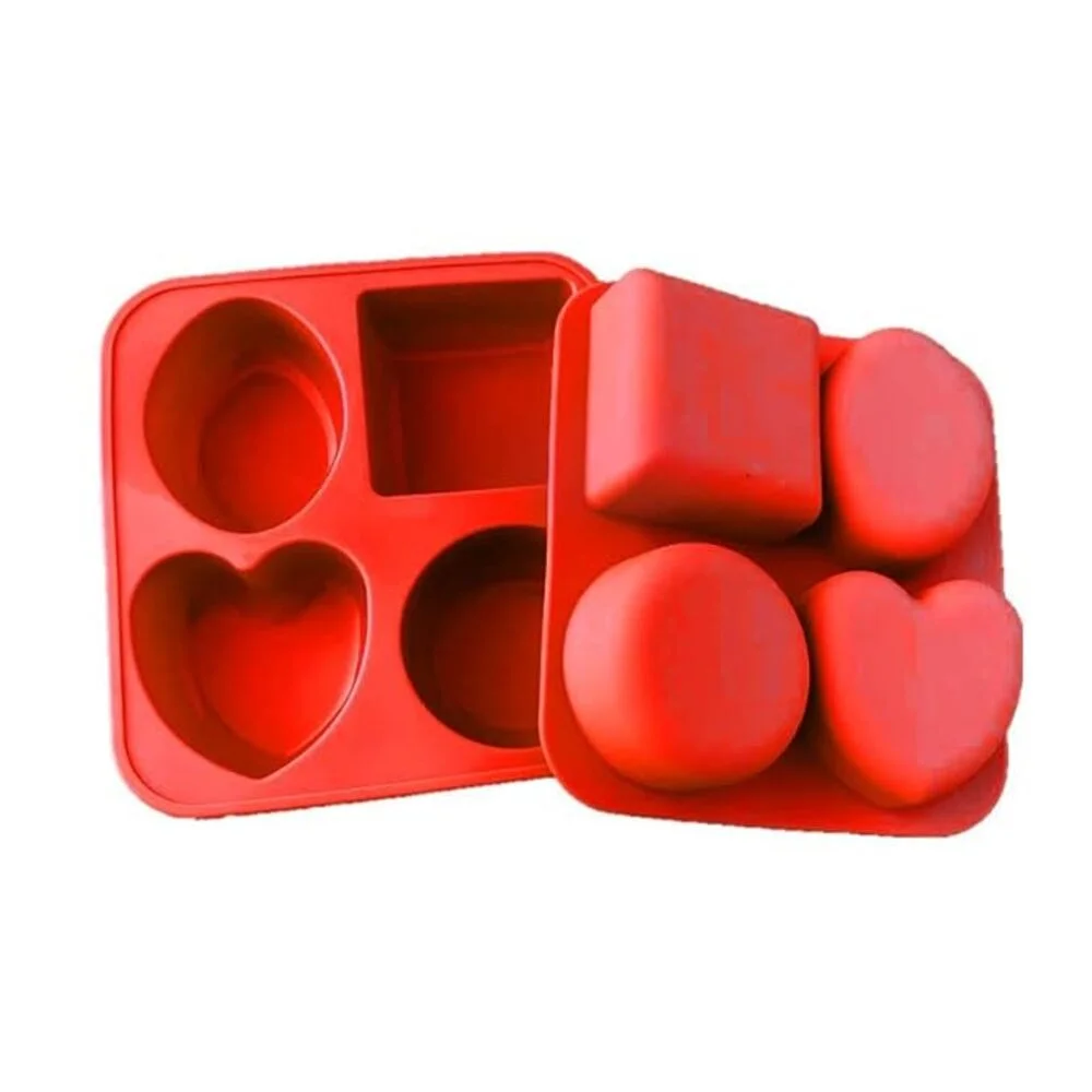 Red Silicone Soap Mold 4 Cavity – Heart, Round, Oval & Square Soap Making Mould, BPA Free DIY Resin & Chocolate Mold image 6