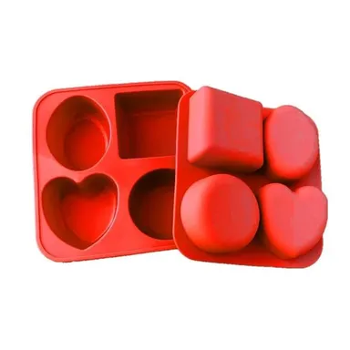 Red Silicone Soap Mold 4 Cavity – Heart, Round, Oval & Square Soap Making Mould, BPA Free DIY Resin & Chocolate Mold thumbnail 5