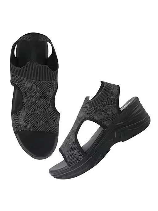 Women Breathable Knit Sports Sandals Lightweight Platform Walking Sandals Anti Slip Thick Sole Comfort Casual Summer Sandals Open Toe Stretch Fabric Slip On Sandals for Women Women Breathable Knit Sports Sandals Lightweight Platform Walking Sandals Anti S image 4