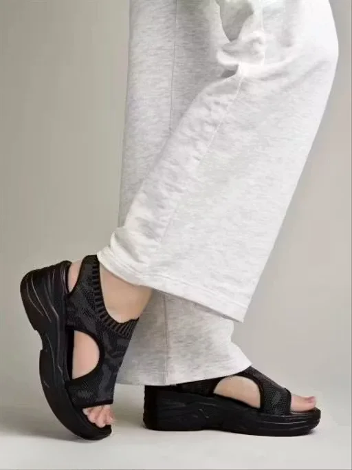 Women Breathable Knit Sports Sandals Lightweight Platform Walking Sandals Anti Slip Thick Sole Comfort Casual Summer Sandals Open Toe Stretch Fabric Slip On Sandals for Women Women Breathable Knit Sports Sandals Lightweight Platform Walking Sandals Anti S image 2