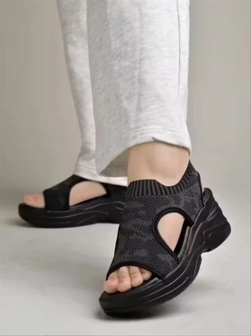 Women Breathable Knit Sports Sandals Lightweight Platform Walking Sandals Anti Slip Thick Sole Comfort Casual Summer Sandals Open Toe Stretch Fabric Slip On Sandals for Women Women Breathable Knit Sports Sandals Lightweight Platform Walking Sandals Anti S image 1