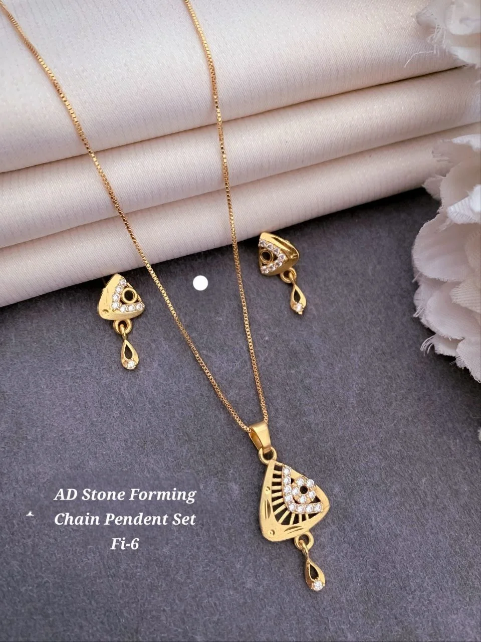AD Stone Forming Gold Plated Pendant Chain Necklace Set for Women Designer Crystal Pendant Jewellery Set with Matching Earrings Party Wear Fashion Jewellery India image 3