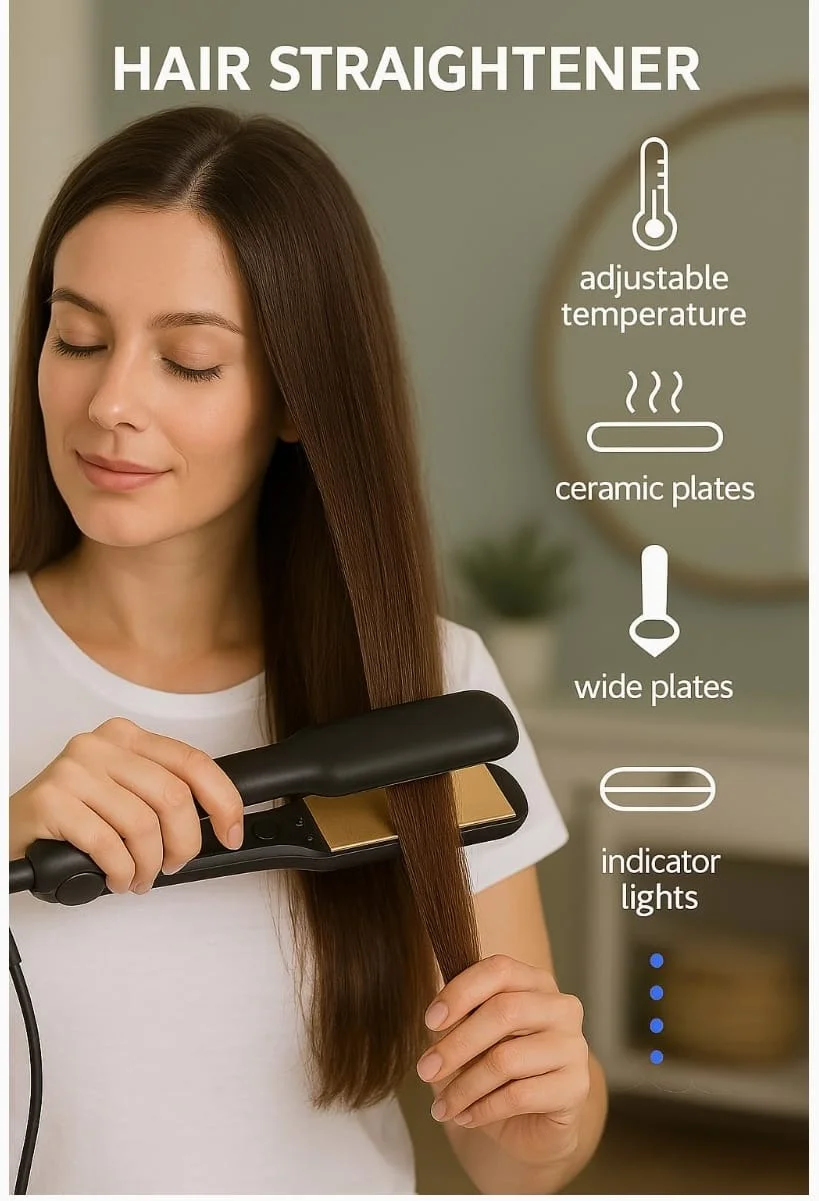 Professional Temperature Control Hair Straightener 4 Heat Settings 160-220°C Ceramic Plate Hair Straightening Iron Fast Heating Anti-Frizz Styling Tool for Women Men image 3