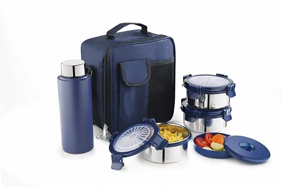 Insulated Stainless Steel Lunch Box Set with Airtight Leak-Proof Containers and Matching Water Bottle in Carry Bag image 2