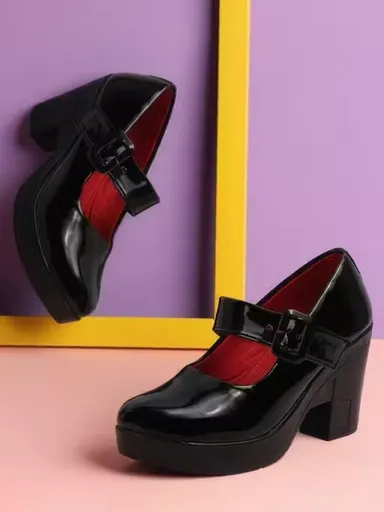 Women Patent Leather Mary Jane Block Heel Platform Pumps Black Glossy Formal Party Office High Heel Shoes Round Toe Buckle Strap Platform Heels for Women Women Patent Leather Mary Jane Block Heel Platform Pumps Black Glossy Formal Party Office High Heel S thumbnail 1