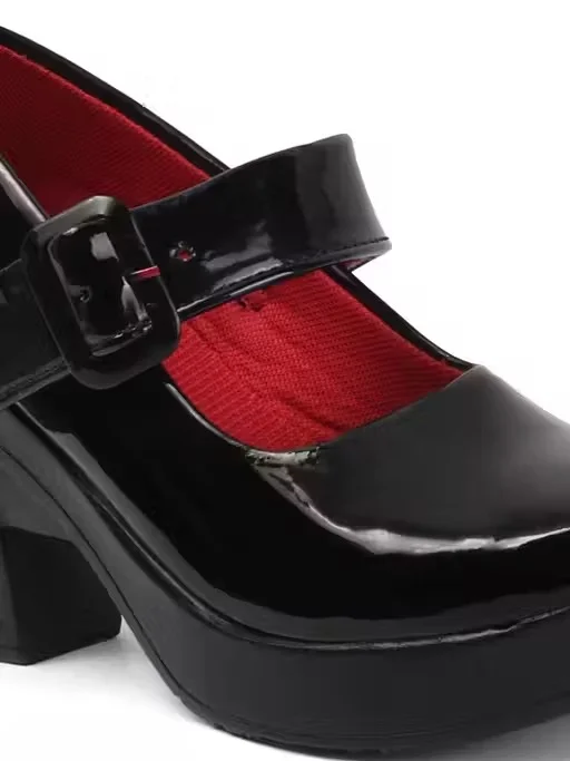Women Patent Leather Mary Jane Block Heel Platform Pumps Black Glossy Formal Party Office High Heel Shoes Round Toe Buckle Strap Platform Heels for Women Women Patent Leather Mary Jane Block Heel Platform Pumps Black Glossy Formal Party Office High Heel S image 3