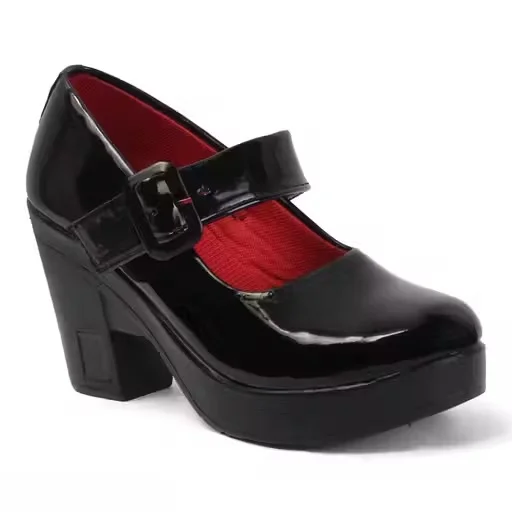 Women Patent Leather Mary Jane Block Heel Platform Pumps Black Glossy Formal Party Office High Heel Shoes Round Toe Buckle Strap Platform Heels for Women Women Patent Leather Mary Jane Block Heel Platform Pumps Black Glossy Formal Party Office High Heel S image 4