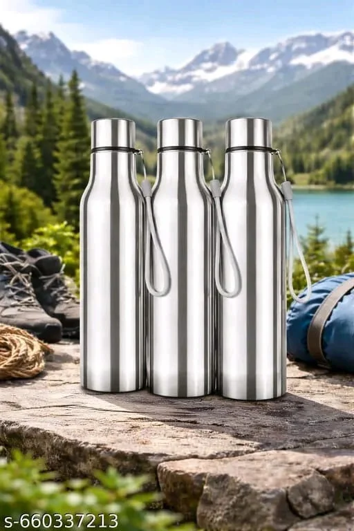 Stainless Steel Water Bottle 750ml pack of 3 Leakproof Metal Drinking Bottle for Gym Travel Office School Reusable Eco Friendly BPA Free Steel Bottle Silver 29cm image 1