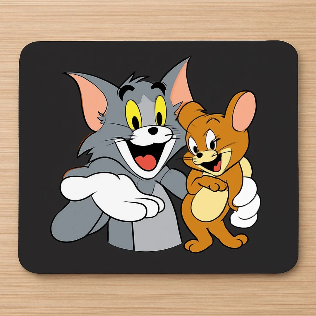 Tom and Jerry Cartoon Printed Gaming Mouse Pad Large Anti Slip Rubber Base Desk Mouse Mat for Laptop PC Office Work Study Cartoon Character Desk Pad for Kids Gamers Home Setup Black Background image 1