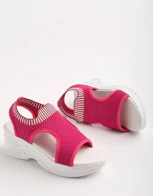 Women Breathable Mesh Sports Sandals Lightweight Slip-On Casual Walking Sandals for Women Open Toe Summer Comfort Sandals Cushioned Platform Daily Wear Travel Beach Sandals Pink Women Breathable Mesh Sports Sandals Lightweight Slip-On Casual Walking Sanda image 2