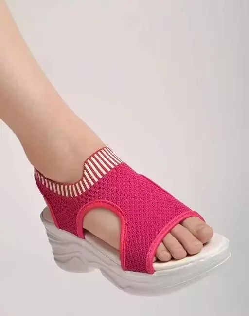 Women Breathable Mesh Sports Sandals Lightweight Slip-On Casual Walking Sandals for Women Open Toe Summer Comfort Sandals Cushioned Platform Daily Wear Travel Beach Sandals Pink Women Breathable Mesh Sports Sandals Lightweight Slip-On Casual Walking Sanda image 1