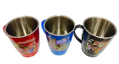 Tea Time Stainless Steel Double Wall Insulated Mug Set of 6 Multicolor Kids Cartoon Print Tea and Milk Cup Pack 2 Red 2 Blue 2 Black thumbnail 1