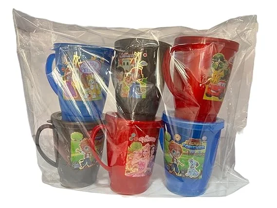 Tea Time Stainless Steel Double Wall Insulated Mug Set of 6 Multicolor Kids Cartoon Print Tea and Milk Cup Pack 2 Red 2 Blue 2 Black image 1