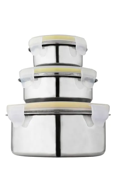 Stainless Steel Airtight and Leakproof Nesting Round Containers with Four-Sided Locking Lids Multipurpose Kitchen Storage Bowls for Food Prep and Travel Steel Airtight and Leakproof Nesting Round  1.5 L thumbnail 1