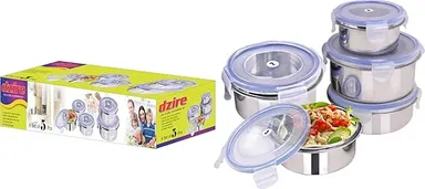 Stainless Steel Airtight and Leakproof Nesting Round Containers with Four-Sided Locking Lids Multipurpose Kitchen Storage Bowls for Food Prep and Travel Steel Airtight and Leakproof Nesting Round  2 L thumbnail 0