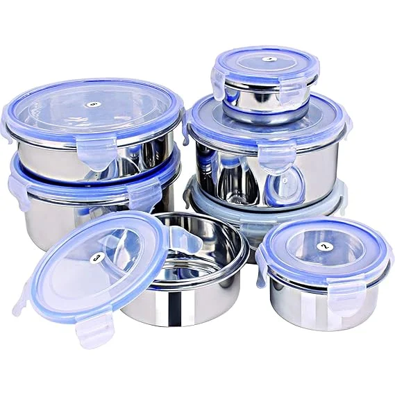 Stainless Steel Airtight and Leakproof Nesting Round Containers with Four-Sided Locking Lids Multipurpose Kitchen Storage Bowls for Food Prep and Travel Steel Airtight and Leakproof Nesting Round 2.5 L image 4