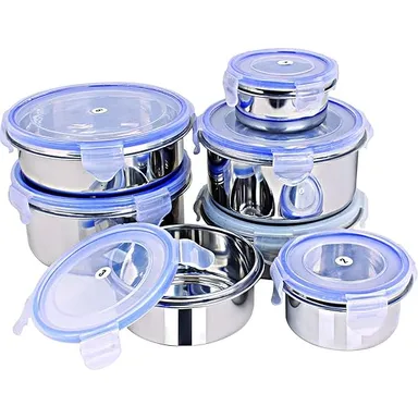Stainless Steel Airtight and Leakproof Nesting Round Containers with Four-Sided Locking Lids Multipurpose Kitchen Storage Bowls for Food Prep and Travel Steel Airtight and Leakproof Nesting Round  2.5 L thumbnail 3