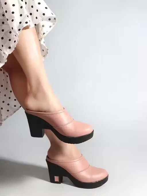 Women Premium Pink Block Heel Mule Sandals Closed Toe Slip-On Heels Comfortable Fashion Party Office Casual Footwear Stylish Ladies Platform Heel Sandals Women Premium Pink Block Heel Mule Sandals Closed Toe Slip-On Heels Comfortable Fashion Party Office image 3