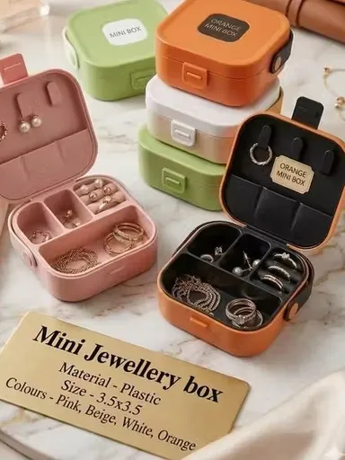 Mini Portable Jewellery Storage Box with Mirror Travel Jewellery Organiser Case Ring Earring Necklace Storage Box Compact Jewellery Organizer for Women thumbnail 1