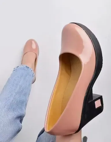 Women Nude Pink Patent Block Heel Pumps Closed Toe Office Formal Heels Comfortable Mid Heel Work Party Footwear Ladies Fashion Block Heel Shoes Women Nude Pink Patent Block Heel Pumps Closed Toe Office Formal Heels Comfortable Mid Heel Work Party Footwear thumbnail 1