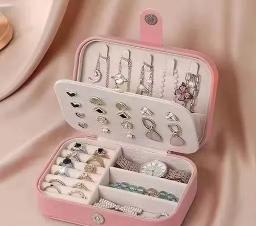 Portable Jewellery Organizer Box Travel Jewellery Storage Case with Mirror Ring Earring Necklace Organizer Compact Jewellery Storage Box for Women image 2