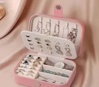 Portable Jewellery Organizer Box Travel Jewellery Storage Case with Mirror Ring Earring Necklace Organizer Compact Jewellery Storage Box for Women thumbnail 1