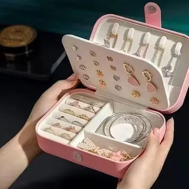 Portable Jewellery Organizer Box Travel Jewellery Storage Case with Mirror Ring Earring Necklace Organizer Compact Jewellery Storage Box for Women thumbnail 2