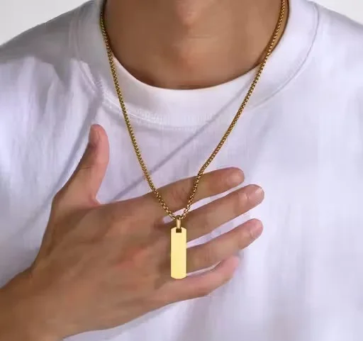 Mens Minimalist Bar Pendant Chain Necklace Stainless Steel Rectangular Bar Pendant Necklace for Men Gold Black Silver Fashion Jewellery Chain India image 2