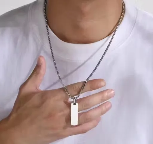 Mens Minimalist Bar Pendant Chain Necklace Stainless Steel Rectangular Bar Pendant Necklace for Men Gold Black Silver Fashion Jewellery Chain India image 3