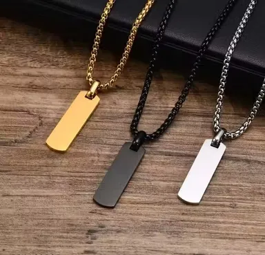Mens Minimalist Bar Pendant Chain Necklace Stainless Steel Rectangular Bar Pendant Necklace for Men Gold Black Silver Fashion Jewellery Chain India thumbnail 3