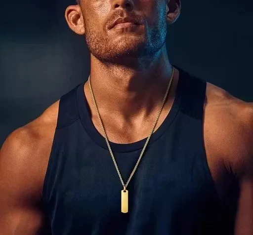 Mens Minimalist Bar Pendant Chain Necklace Stainless Steel Rectangular Bar Pendant Necklace for Men Gold Black Silver Fashion Jewellery Chain India image 1