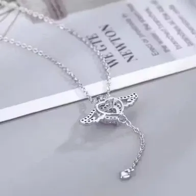 Angel Wings Heart Crystal Pendant Necklace for Women Gold Silver Chain Necklace Romantic Heart Pendant Jewellery Gift for Girls Fashion Necklace thumbnail 1