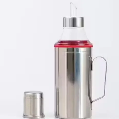 Stainless Steel Oil Dispenser Pot with Handle and Filter Lid Kitchen Oil Storage Container Cooking Oil Pourer Bottle Grease Storage Jar for Kitchen image 2
