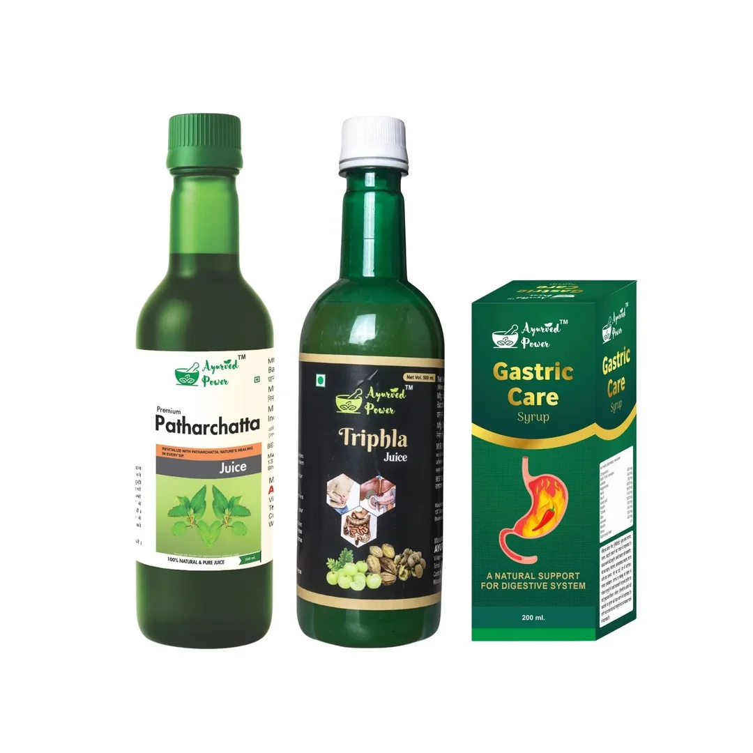 Acidity & Gastric Care Combo Ayurvedic Pack with Gastric Care Syrup, Pattharchatta Juice, Triphla Juice | Herbal Digestive Support for Acidity Gas Heartburn Indigestion Relief image 1