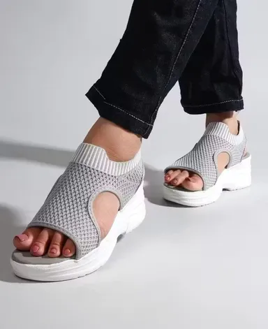 Women Lightweight Breathable Knit Platform Sandals Open Toe Casual Walking Slip On Summer Comfort Sandals Thick Sole Fashion Ladies Outdoor Travel Footwear Grey Women Lightweight Breathable Knit Platform Sandals Open Toe Casual Walking Slip On Summer Comf thumbnail 1