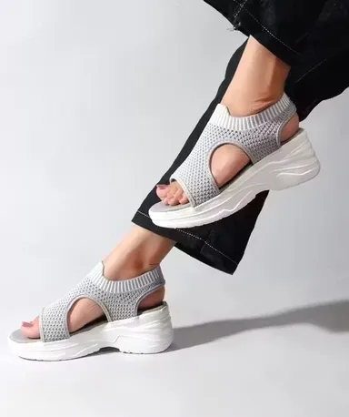 Women Lightweight Breathable Knit Platform Sandals Open Toe Casual Walking Slip On Summer Comfort Sandals Thick Sole Fashion Ladies Outdoor Travel Footwear Grey Women Lightweight Breathable Knit Platform Sandals Open Toe Casual Walking Slip On Summer Comf thumbnail 2