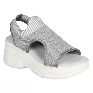 Women Lightweight Breathable Knit Platform Sandals Open Toe Casual Walking Slip On Summer Comfort Sandals Thick Sole Fashion Ladies Outdoor Travel Footwear Grey Women Lightweight Breathable Knit Platform Sandals Open Toe Casual Walking Slip On Summer Comf thumbnail 3