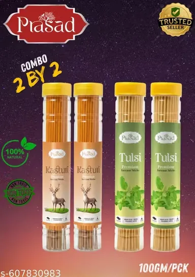 Prasad Premium Incense Sticks Agarbatti Combo Pack Kashmiri and Tulsi Fragrance Aromatic Puja Incense Sticks for Home Temple Meditation thumbnail 1