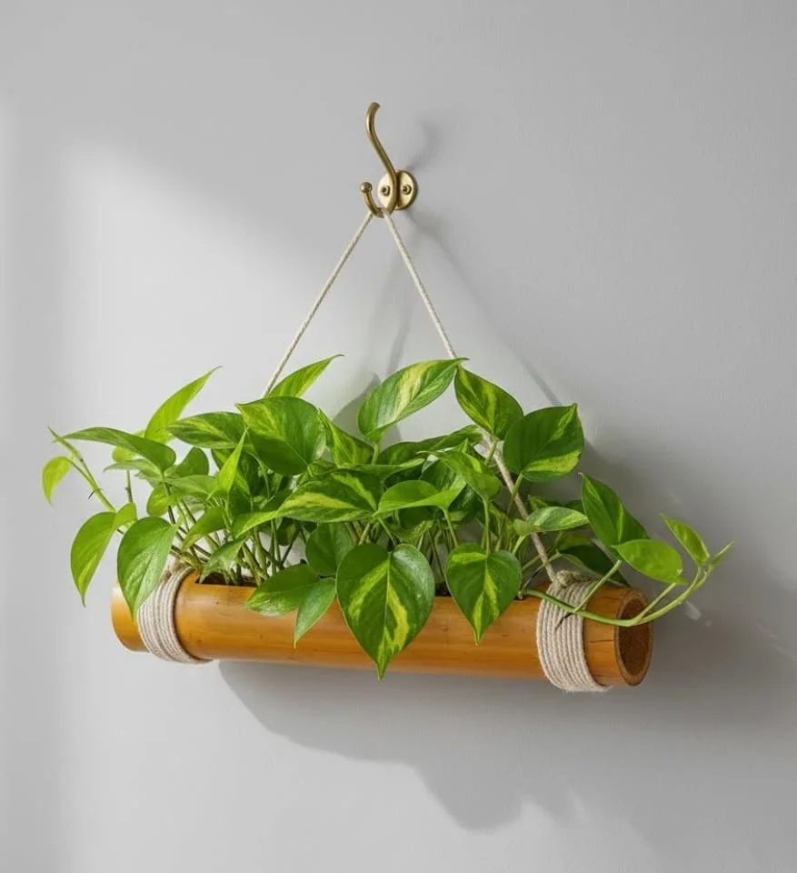 Natural Bamboo Hanging Wall Planter Shelf for Indoor Plants with Rope Holder Eco Friendly Plant Pot Stand for Money Plant Pothos Succulents Balcony Garden Home Decor image 1