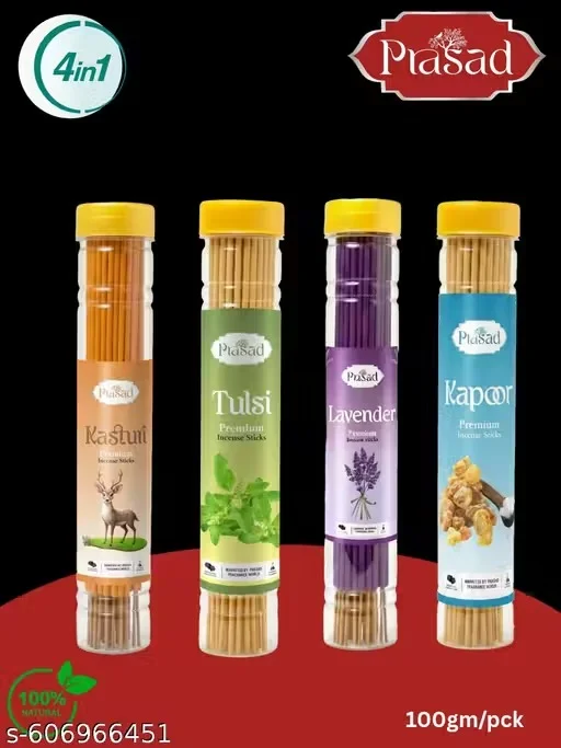 Prasad Premium Incense Sticks Agarbatti Combo Pack Kasturi Tulsi Lavender Kapoor Fragrance Aromatic Puja Incense Sticks for Home Temple Meditation image 2