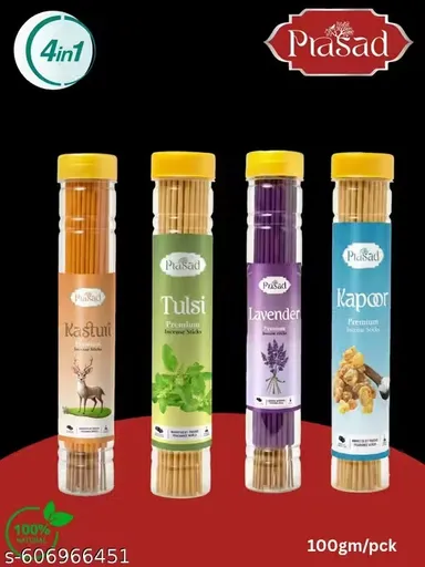 Prasad Premium Incense Sticks Agarbatti Combo Pack Kasturi Tulsi Lavender Kapoor Fragrance Aromatic Puja Incense Sticks for Home Temple Meditation thumbnail 1